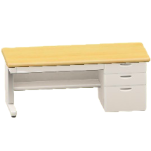 オフィスのデスクのベージュ×ホワイトの画像