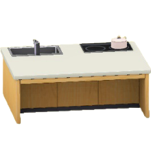 アイランドキッチンのライトブラウンの画像