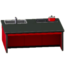 アイランドキッチンのレッドの画像