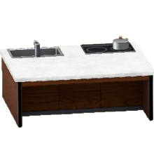 アイランドキッチンのダークブラウンの画像