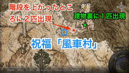 風車村ドミヌラの青フード踊り子の出現場所