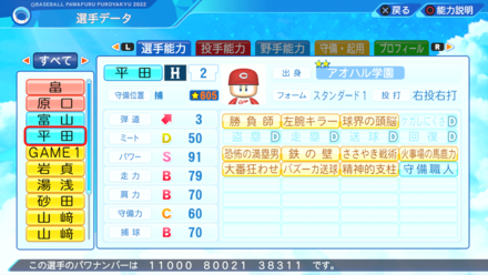 野手の継承選手サンプル