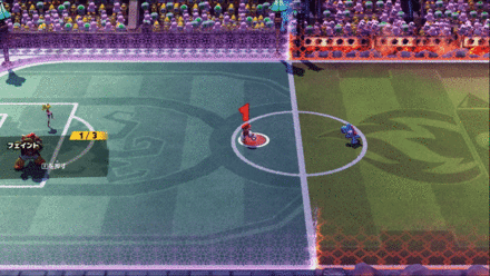 相手のタックルに対してRを押す