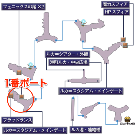 ルカ港:1番ポートのマップ