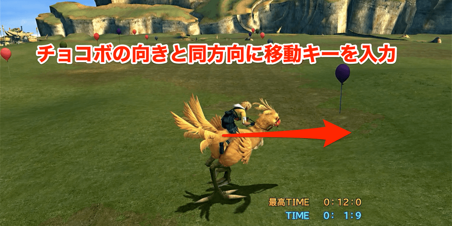 ②向きを変えたら、その方向へキーを入力し続ける