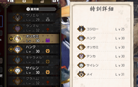 特訓するオトモを瀬選択