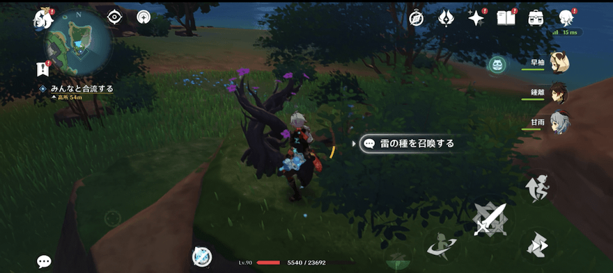 崖下にある雷の種を纏って崖上へ