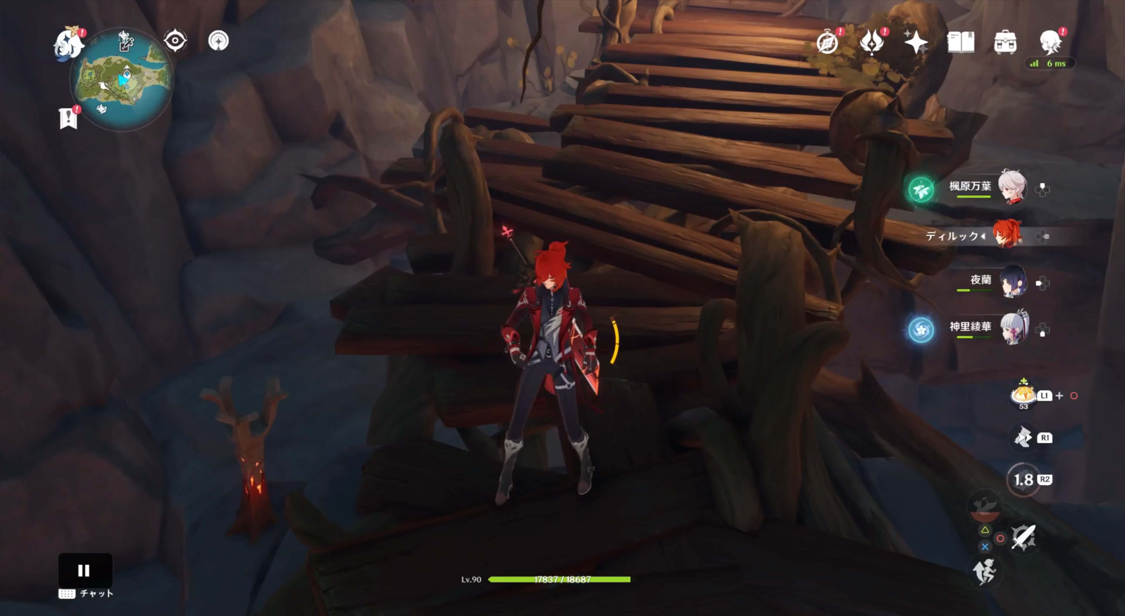 道中にある松明に炎元素を灯す