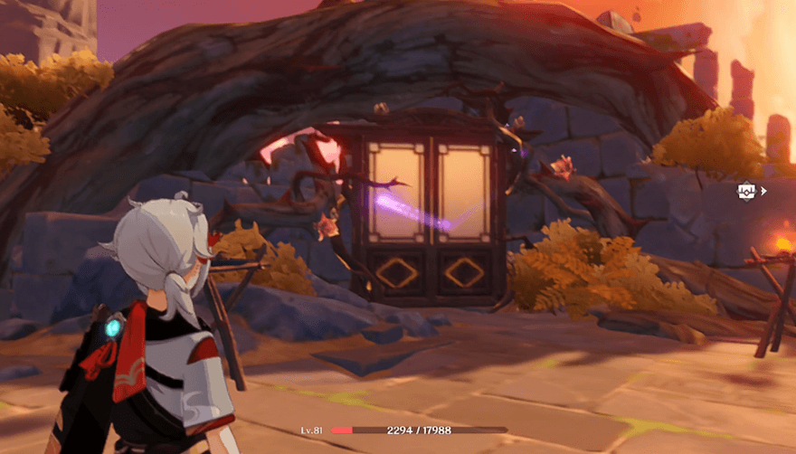 紫色の鶴を追いかけ扉を開放する