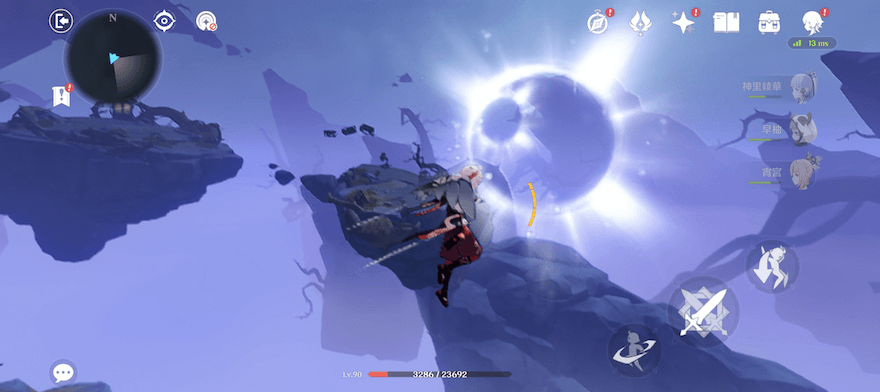 演奏して背後に現れた風域に乗って進む