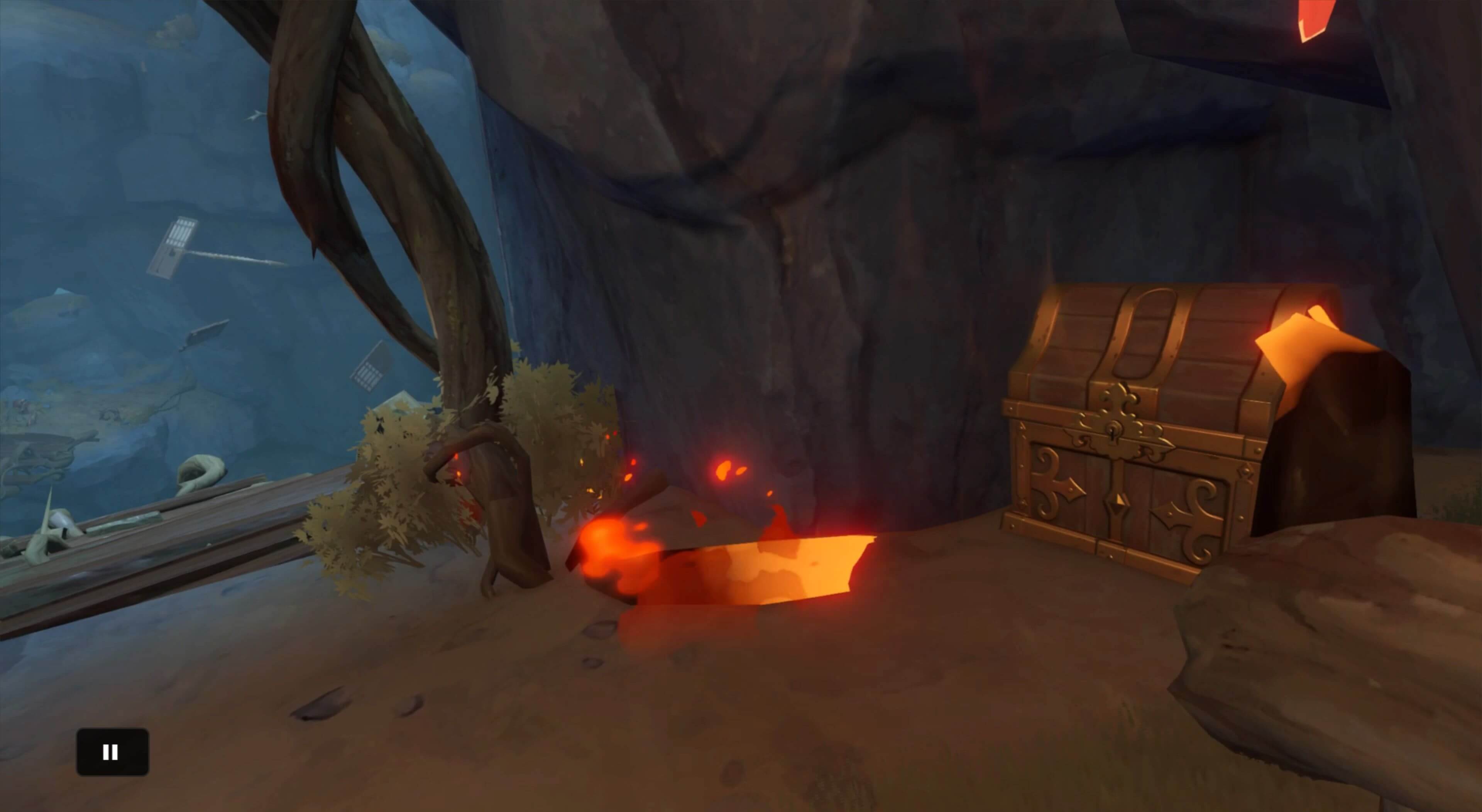 貴重な宝箱に纏わりつく木の根が解除されるのを確認する