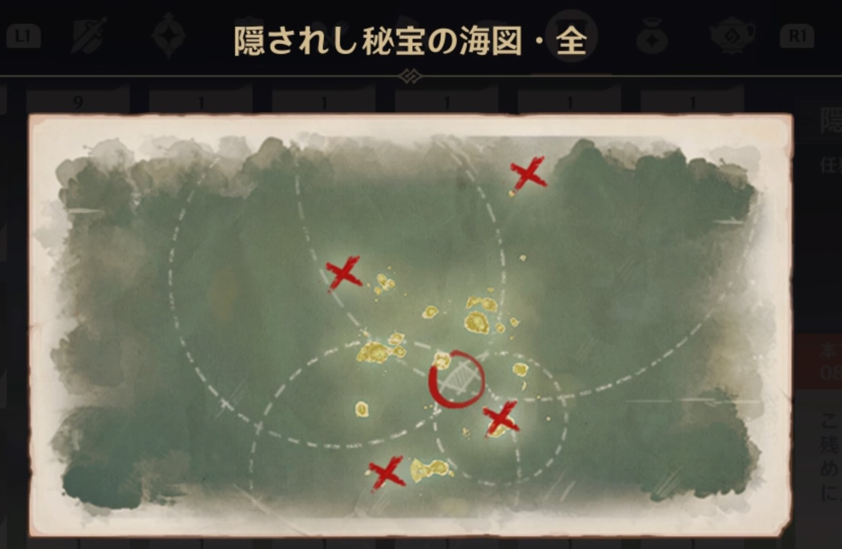 ○印が付いた場所にウェーブボートで向かう