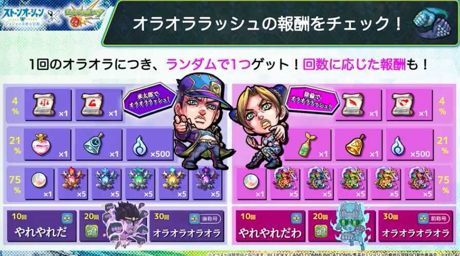 オラオララッシュ 報酬