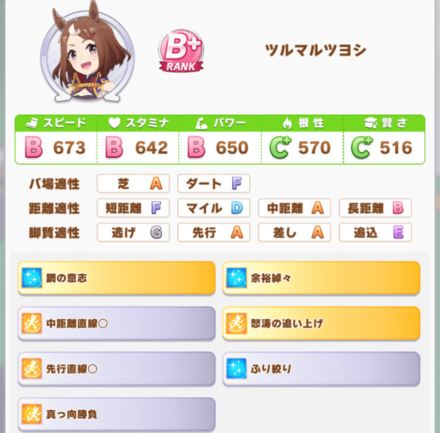 ツルマルツヨシの適性と所持スキル