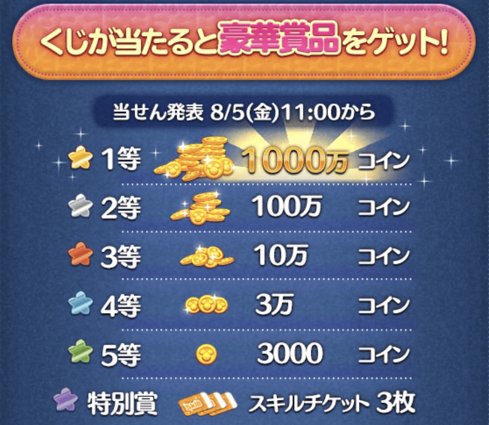 サマーツムツムくじ2022の当選番号と賞品一覧