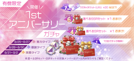 選べるSSRセットが貰えるステップガチャ