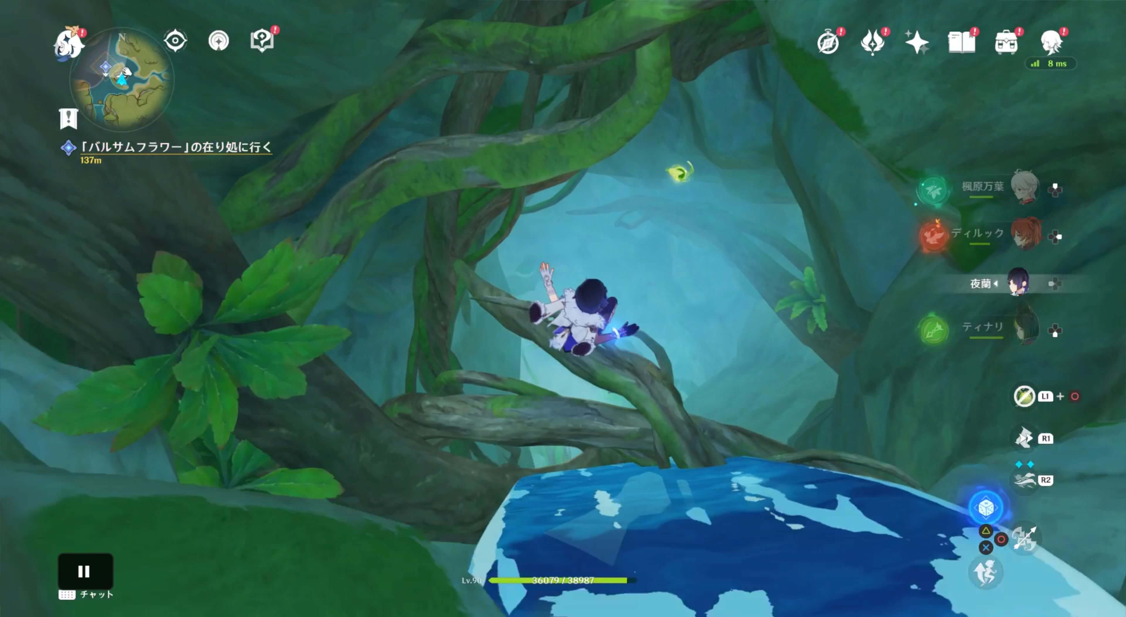 滝の下に降りる