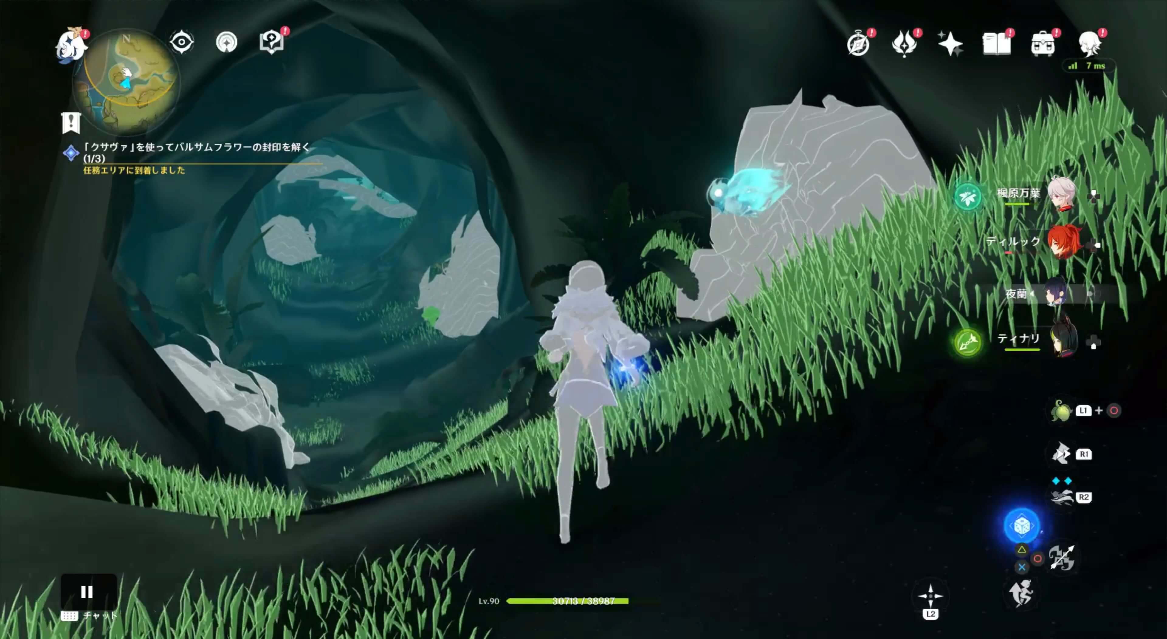 クサヴァで破壊できる石が4箇所連なっている