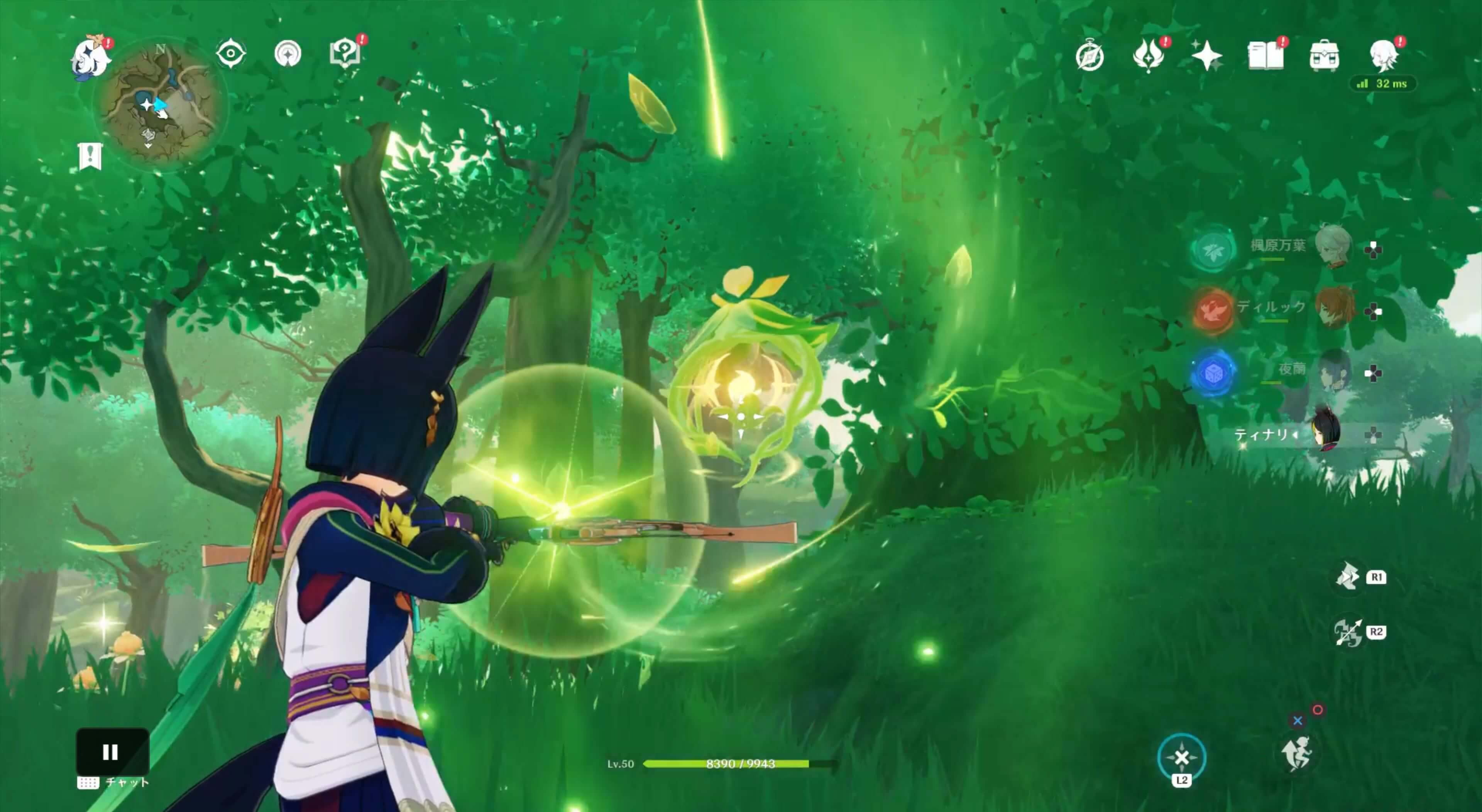 草の輪に草の種を当てる