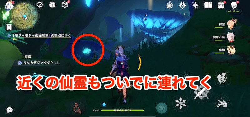 洞窟の奥を進む