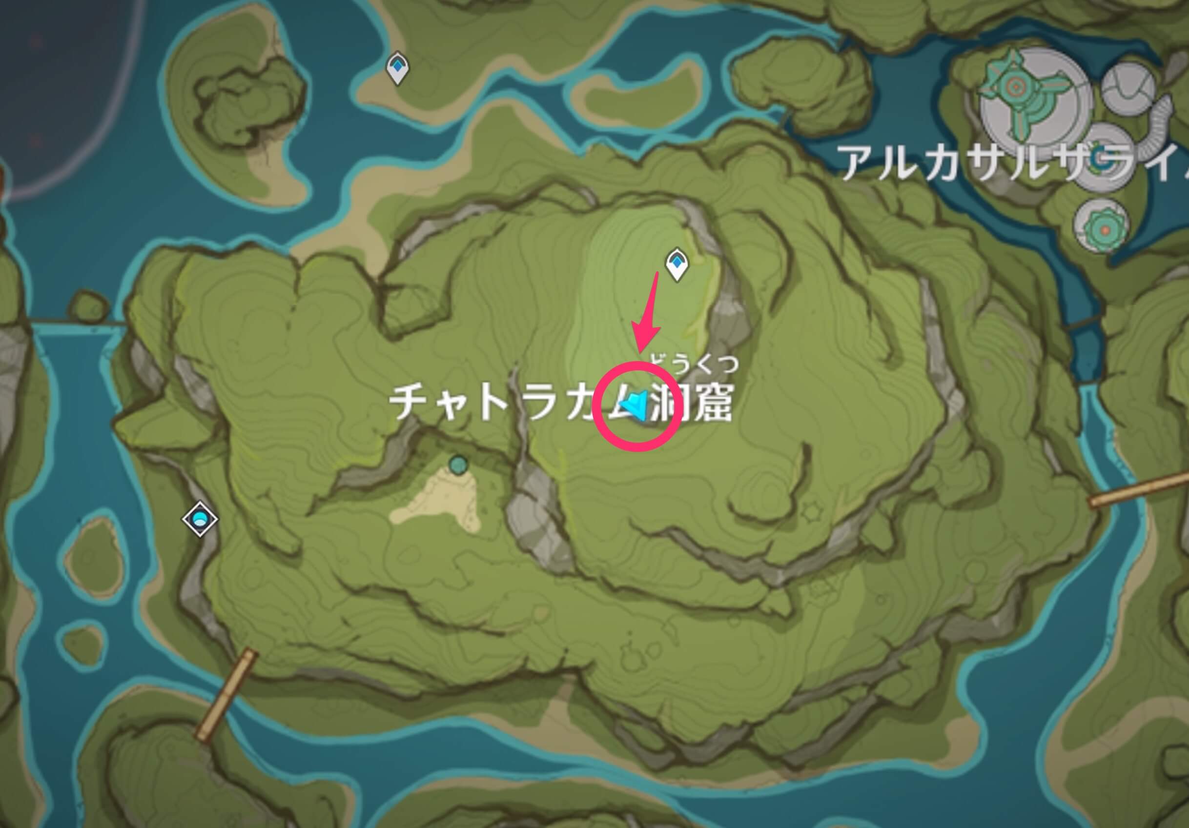 チャトラカム洞窟のワープポイントから南に進んだ場所にある