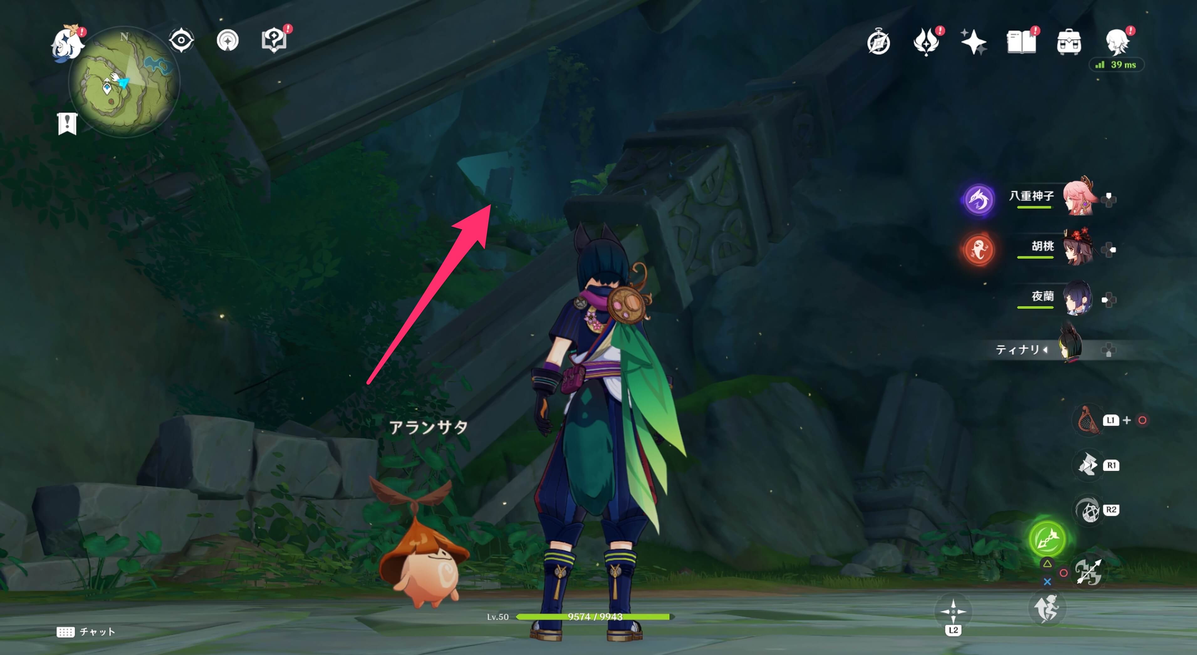 アランサタの後ろの空洞に向かう