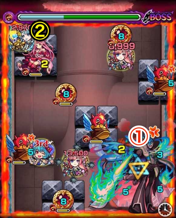 ルナティックボス1クロスドクロ処理後弱点移動順