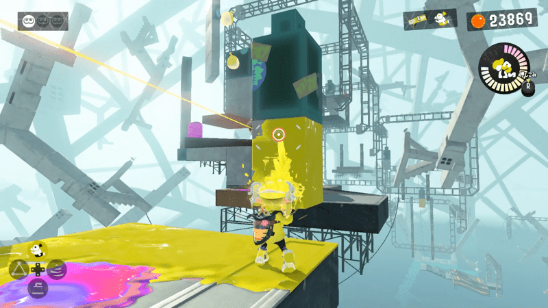 回転する柱にインクを塗ってジャンプで飛び移る