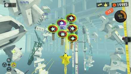 下のレールに飛び降りながら全てのバルーンを壊す