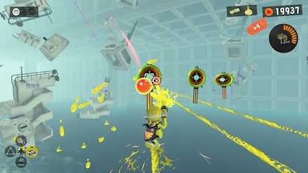 3つのレールを乗り換えながらバルーンを壊す