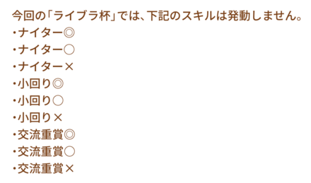 ライブラ杯で発動しないスキル