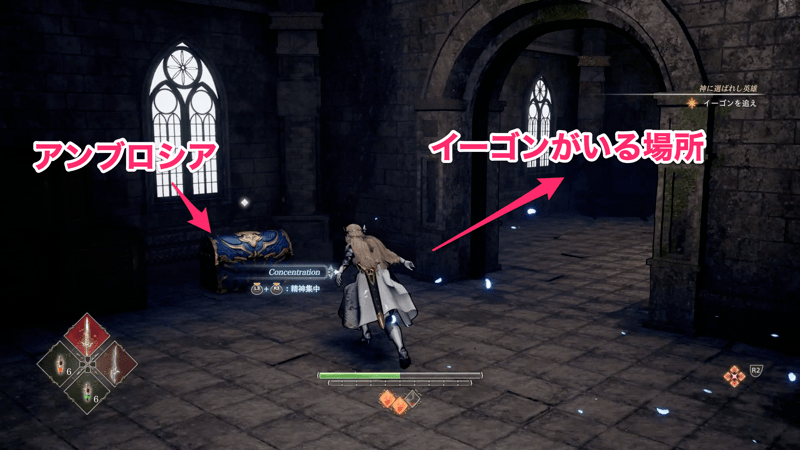 イーゴンがいる場所の前でアンブロシアを入手