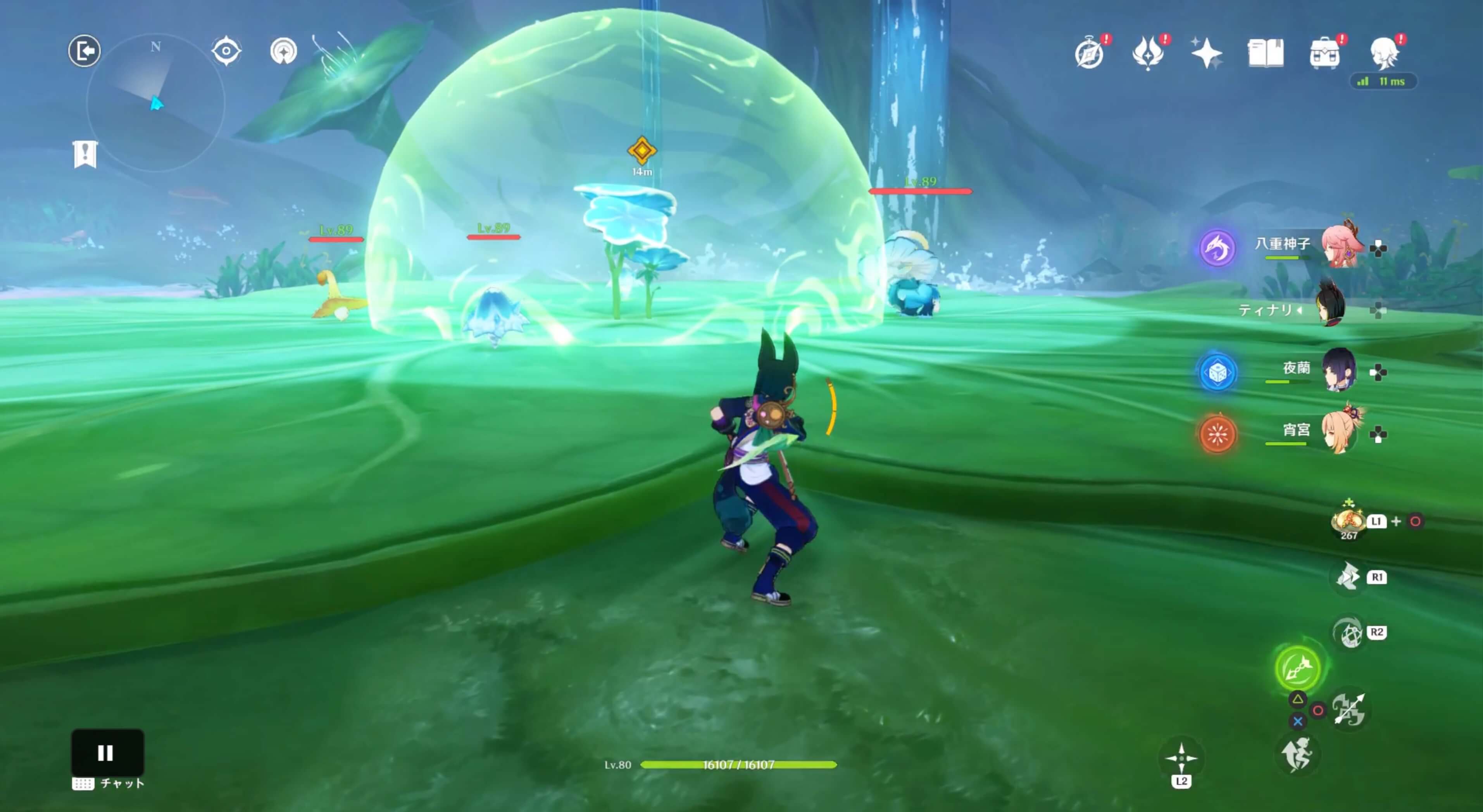 バリアの周りにいるキノコンたちを倒す