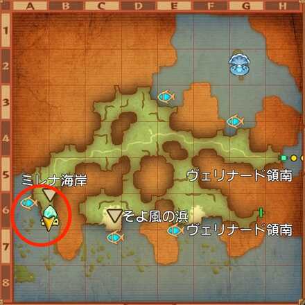 ヴェリナード領西の釣り場所マップ