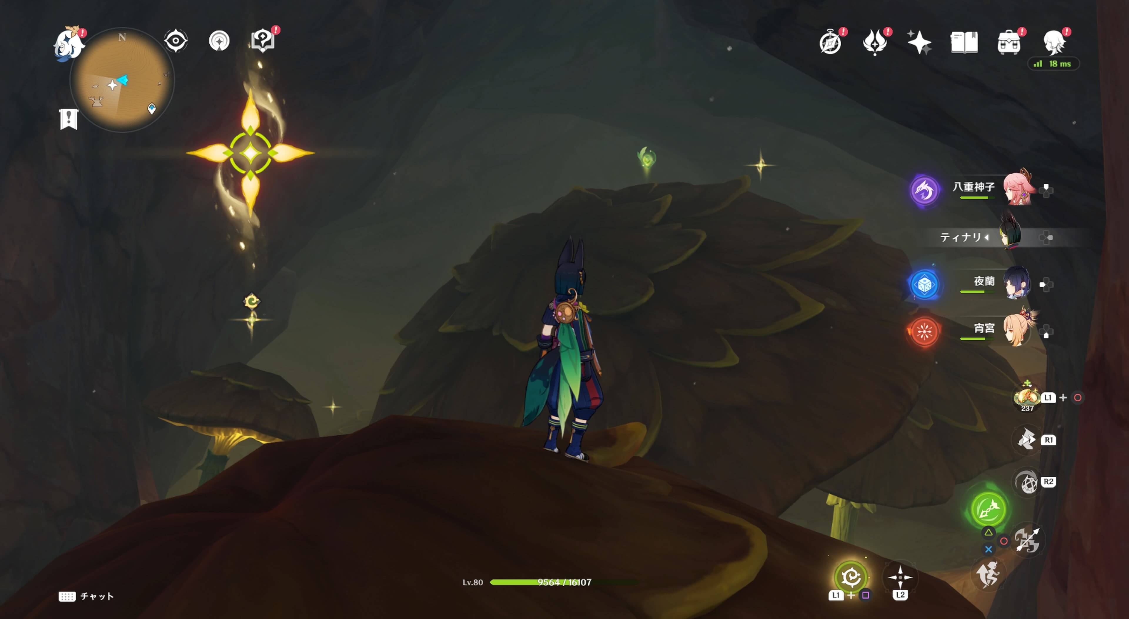 巨大なキノコの上