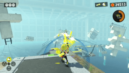 高台に上がってタコミラーボールを倒す