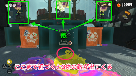 部屋内に出現する3体の敵を倒す