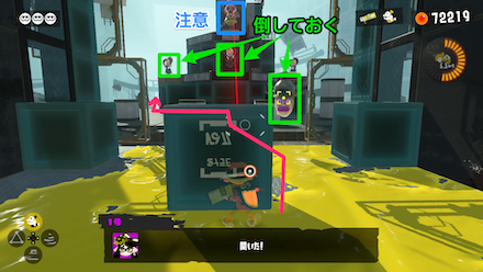 正面の遠距離攻撃してくる敵の攻撃を避けながら左奥に進む