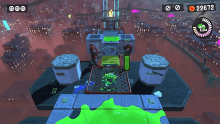 ダッシュ板で上まできたら奥のジャンプマットへ