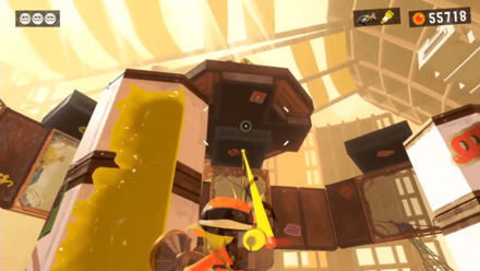 最後は上のブロックに反射させてフグの爆発で倒す