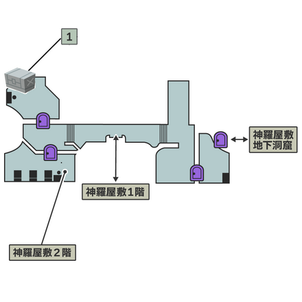 神羅屋敷2階のマップ