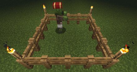 村人ゾンビを囲いに誘導する