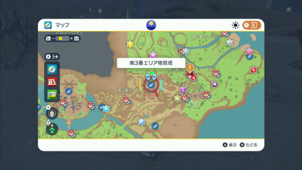 南3番エリア物見塔の夜景の場所マップ