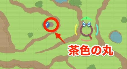 マップ上の茶色の丸を目印にする