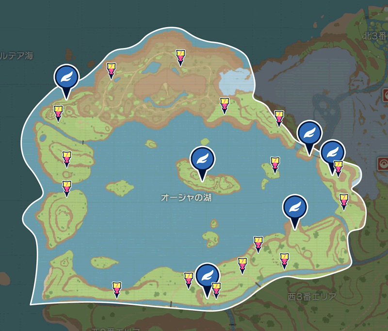 オージャの湖のマップ