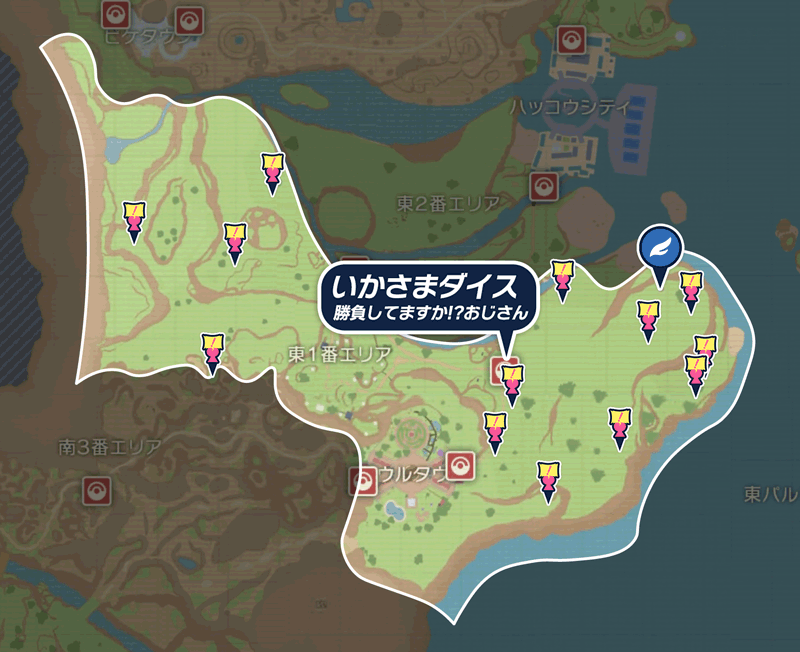 東1番エリアのマップ