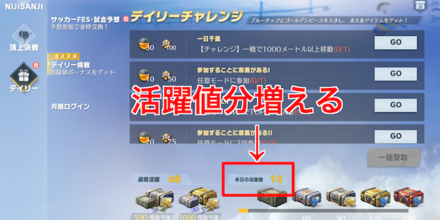 デイリーミッションクリアで獲得