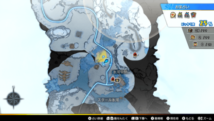 テーリア氷雪島の氷河の駅付近のマップ