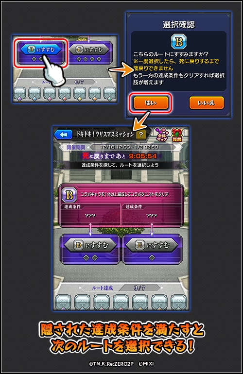 隠された条件をクリアで次のルートを選択可能