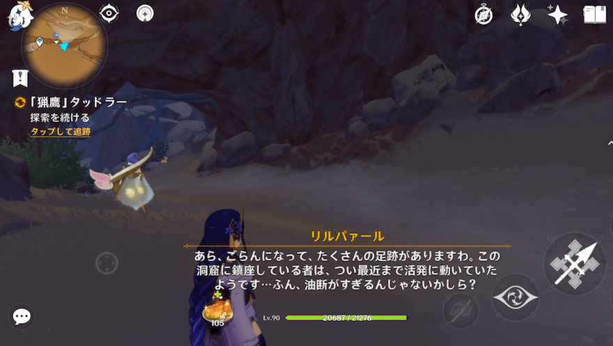 洞窟の中へ入り、マーカーに向かって進む